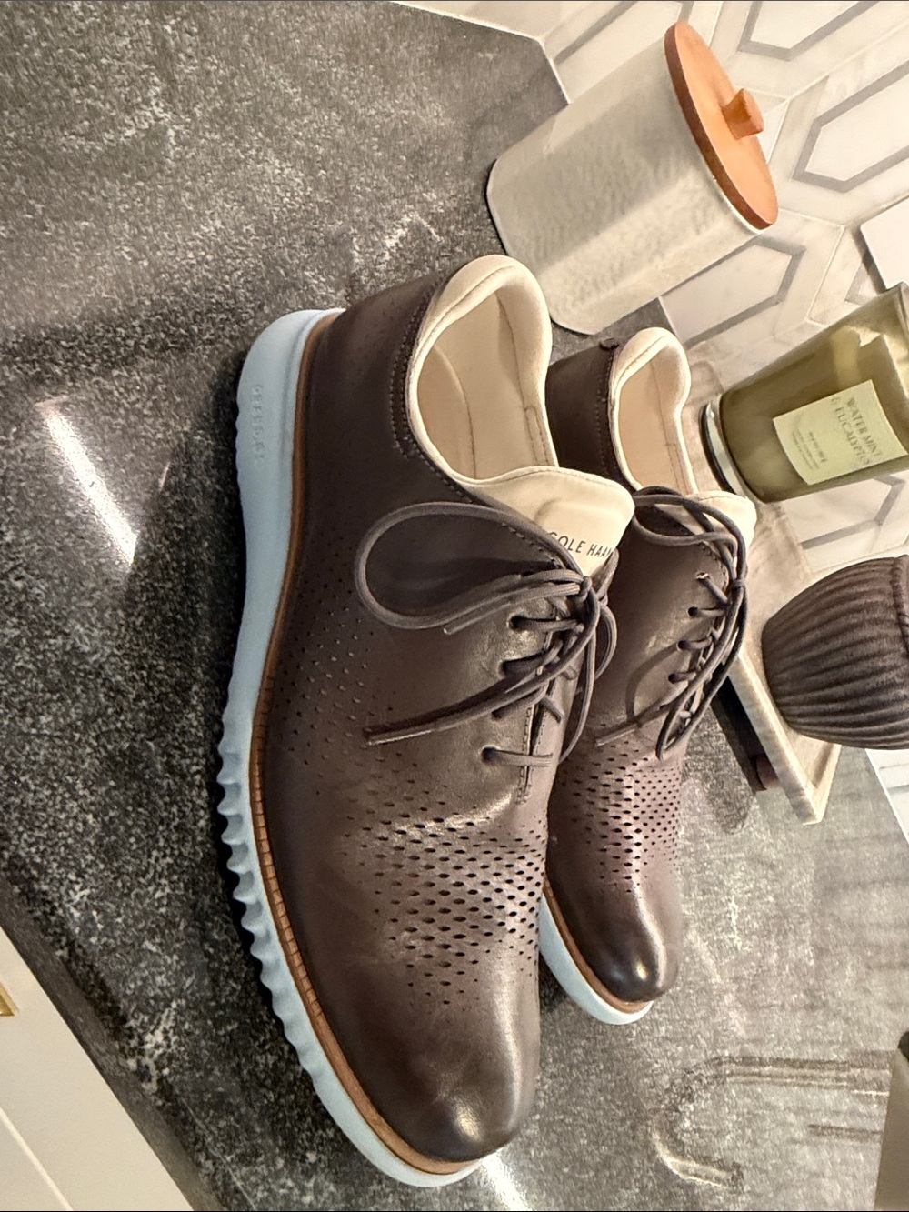Cole Haan Brown Perforated Leather Derby with White Sole size 10